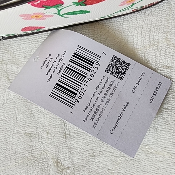 Kate Spade Madison Strawberry Vine Printed Saffiano Saddle Bag, Cream - Picture 12 of 12
